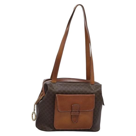 CELINE Macadam Canvas Shoulder Bag Pvc Leather Brown - Picture 1 of 13